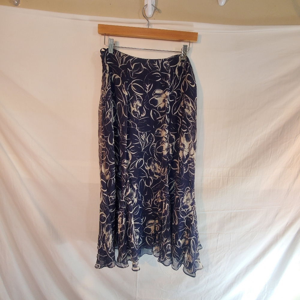 Vintage Lauren Ralph Lauren Women's 10 Silk Lined Floral Flare Midi Skirt New - Picture 2 of 3